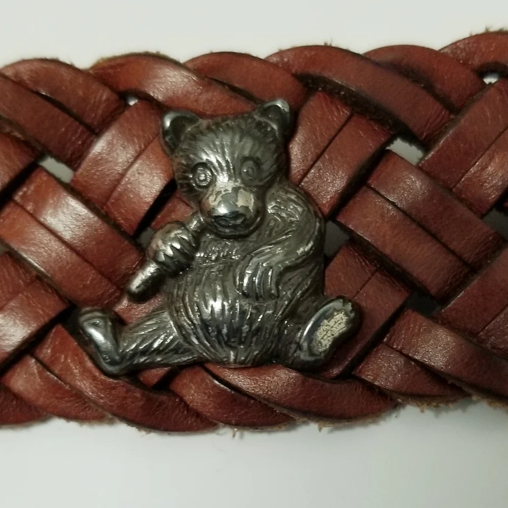 Brighton Vintage 90's Leather Belt Brown Braided Silver-tone Zoo Animals Sz 30